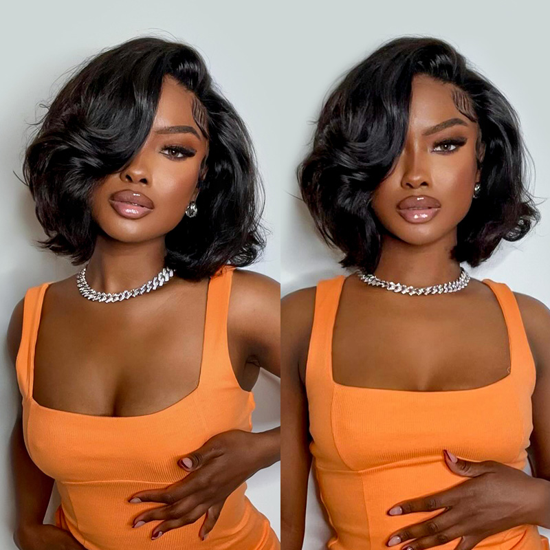 Glueless Wear And Go Human Hair Wig - 250% 밀도의 인모 바디 웨이브 숏