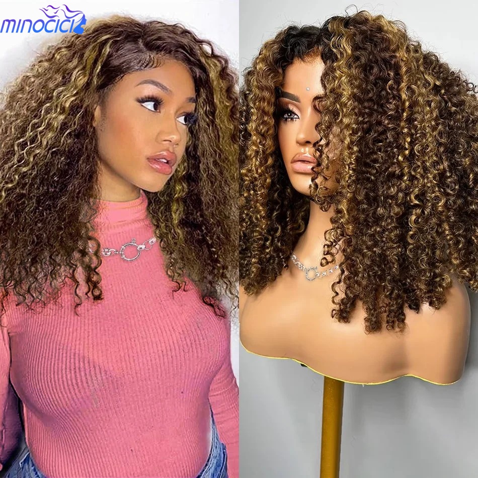 Glueless Wear And Go Human Hair Wig - P4/27 하이라이트 컬리 숏 밥 스타일