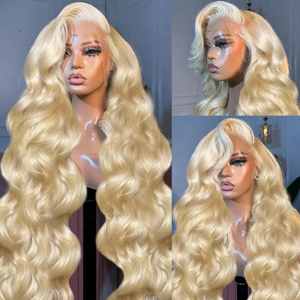 613 Blonde Body Wave Lace Front Wig - # 613번 색상의 천연 모발 가발,