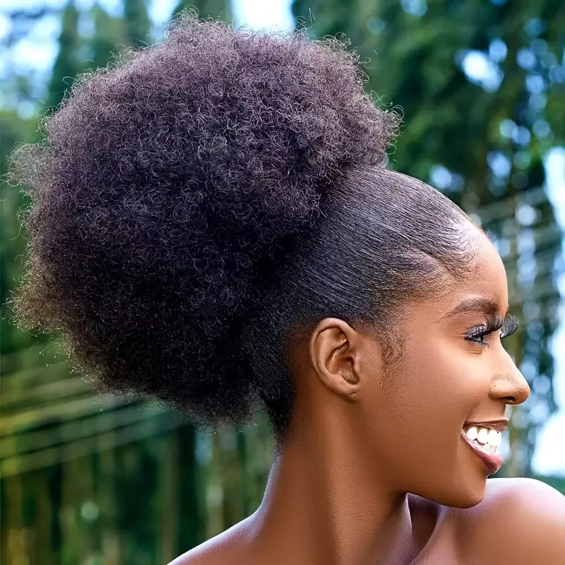 Drawstring Afro Curly Puff Ponytail - 여성용 10인치 아프로 곱슬 합성 포니테일