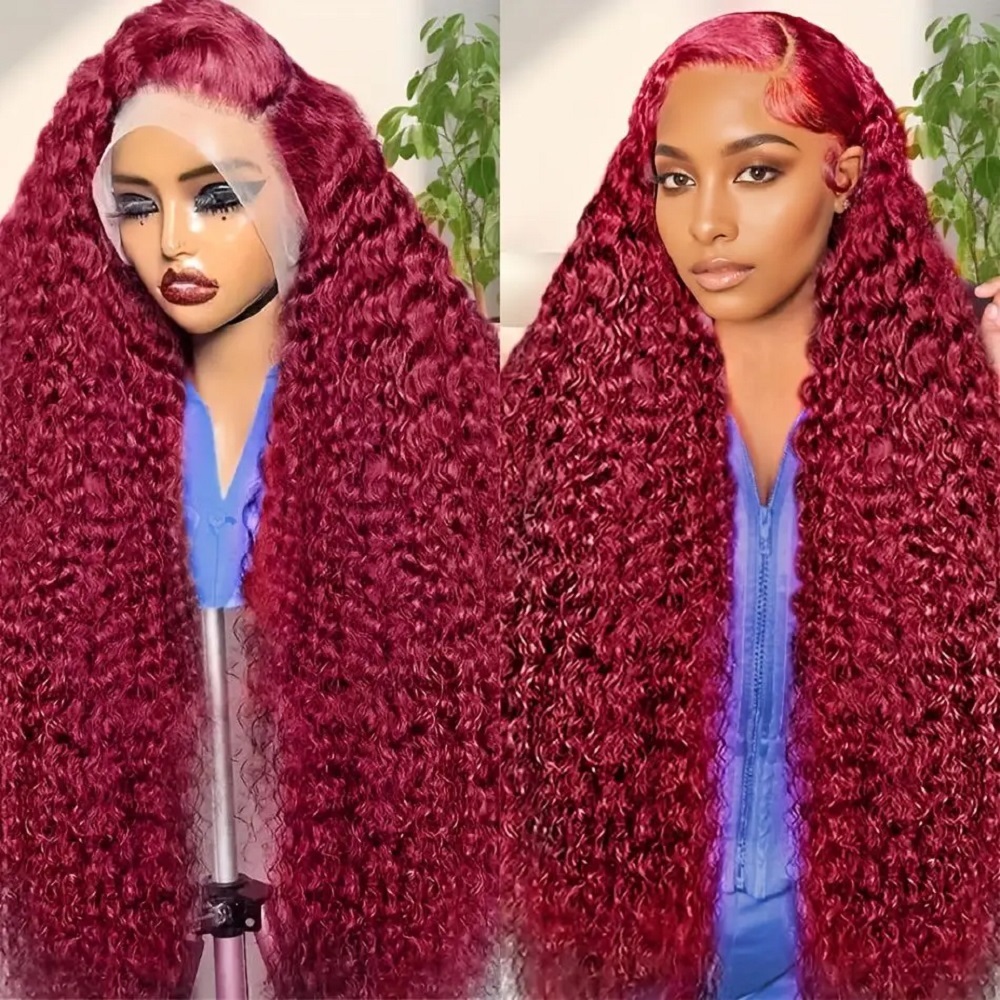 Lace Front Wigs - 200% 밀도 버건디 딥 웨이브 인모