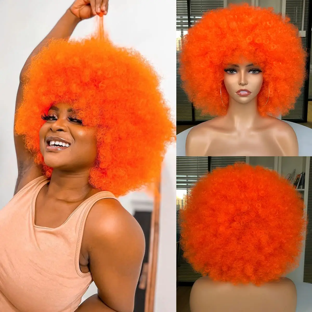 흑인 여성용 아프로 곱슬 합성 가발, 큰 탄력, 내추럴 - Synthetic Braided Wigs For Black Women 리뷰 및 가격