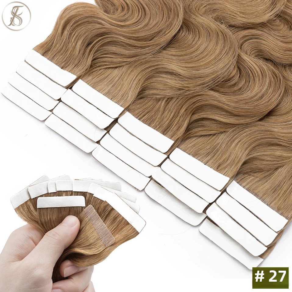 TESS 인모 연장 웨이브 테이프, 내추럴 헤어 익스텐 - Invisible Tape In Extensions Real Hair 리뷰 및 가격
