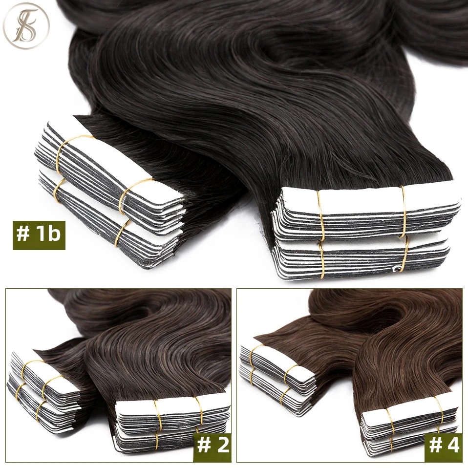 TESS 인모 연장 웨이브 테이프, 내추럴 헤어 익스텐 - Invisible Tape In Extensions Real Hair 리뷰 및 가격