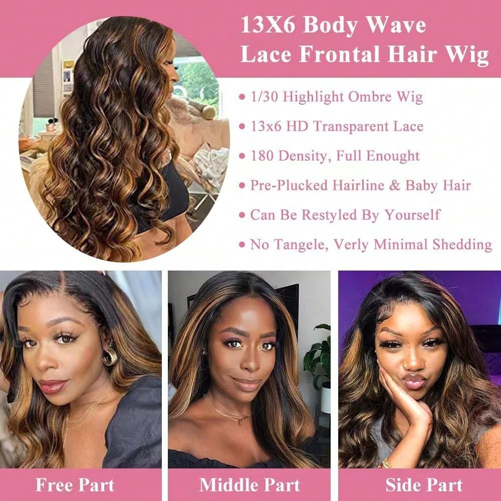 P1B30 바디 웨이브 하이라이트 옴브레 스타일의 천연 - Hd Lace Frontal Wig Human Hair Pre Plucked 리뷰 및 가격