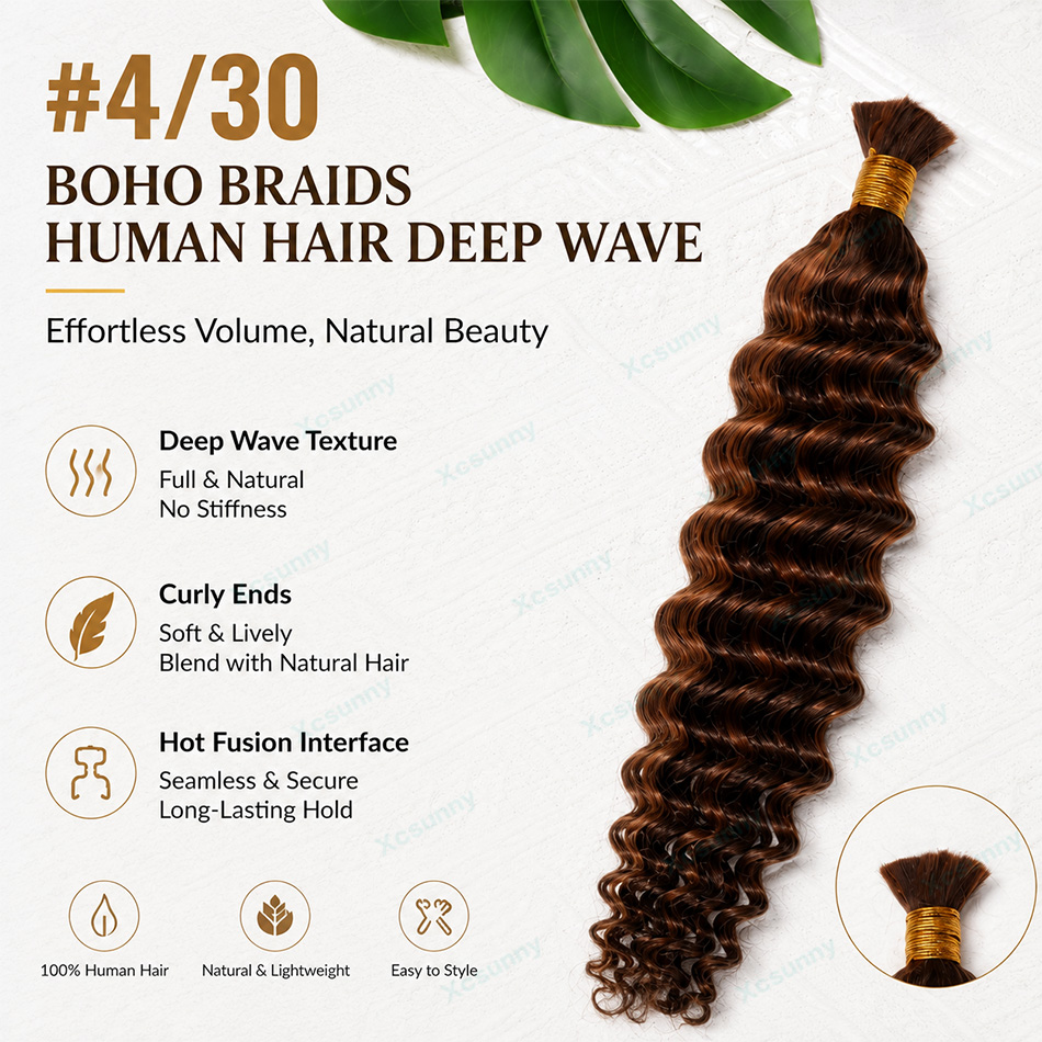 색깔 # 4/30 보헤미안 브레이드 인모 헤어 익스텐션 - Water Wave Bulk Human Hair For Braiding 리뷰 및 가격