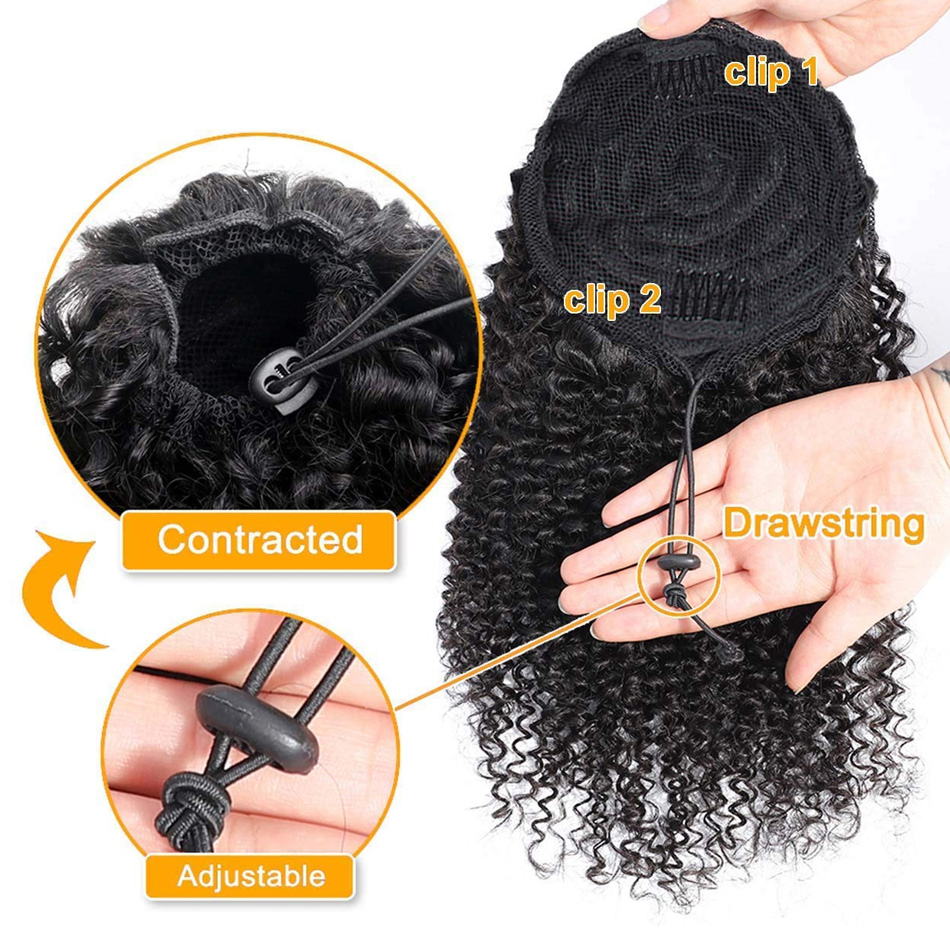 포니테일 인모 아프로 곱슬머리 드로스트링 포니테일 클립 - Seamless Clip In Hair Extensions Human Hair 리뷰 및 가격
