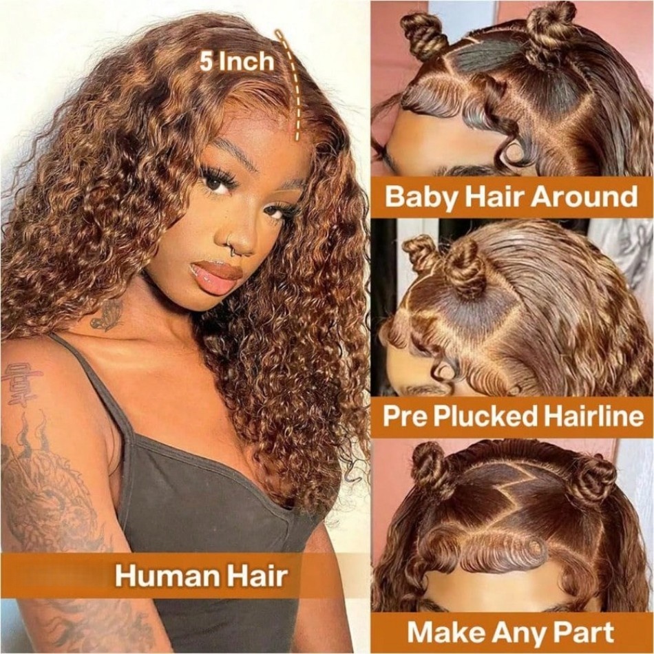 P4/27 하이라이트 컬리 숏 밥 스타일 가발, 천연  - Glueless Wear And Go Human Hair Wig 리뷰 및 가격
