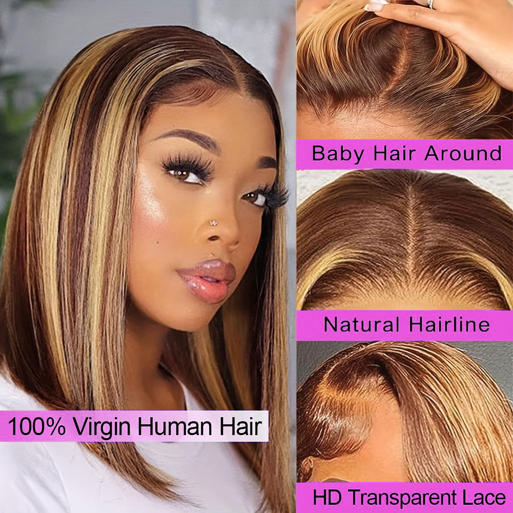 스트레이트 숏밥 가발 인모 P4/27 허니 블론드 13 - Glueless Wear And Go Human Hair Wig 리뷰 및 가격