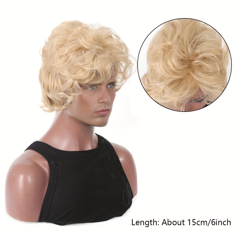 남성용 금발 가발 짧은 물결 모양의 푹신한 합성 가발  - Synthetic Wigs 리뷰 및 가격