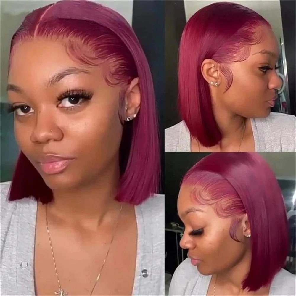 짧은 스타일의 밥 헤어 가발, 천연 모발 사용, 버건디 - Pre Parted 13X4 Lace Front Bob Wig 리뷰 및 가격