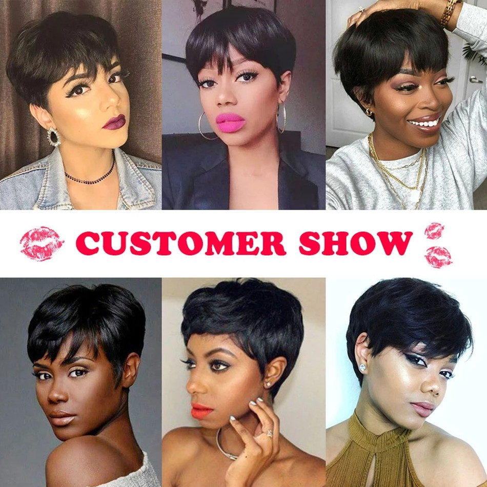 여성용 짧은 픽시컷 가발, 기계식 제작 앞머리 있는 브 - Short Pixie Cut Wig Human Hair Cheap 리뷰 및 가격