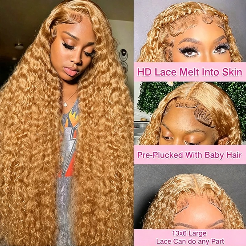 34인치 38인치 허니 블론드 인모 가발 딥 웨이브 1 - Lace Front Wigs 리뷰 및 가격