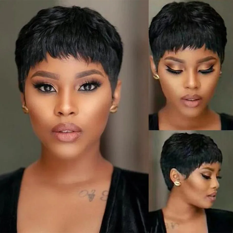 짧은 인모 가발 픽시컷 스트레이트 브라질리언 가발 흑인 - Short Pixie Cut Wig Human Hair Cheap 리뷰 및 가격